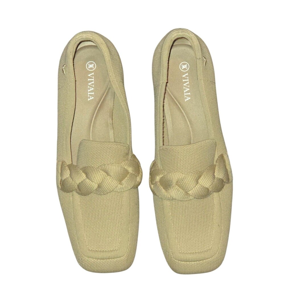 VIVAIA Loafers Women 40.5 Beige Braided Square Toe Sustainable Knit Slip On